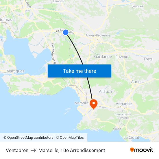 Ventabren to Marseille, 10e Arrondissement map