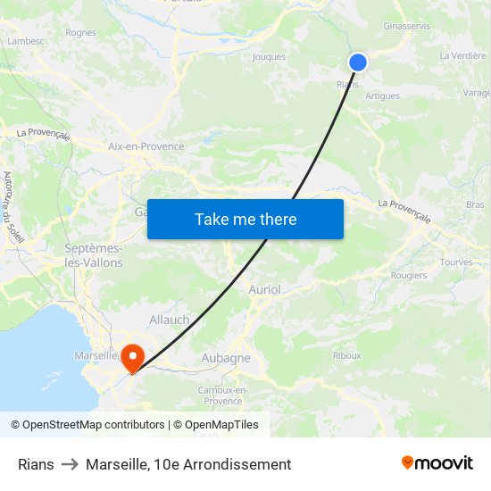 Rians to Marseille, 10e Arrondissement map