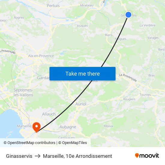 Ginasservis to Marseille, 10e Arrondissement map