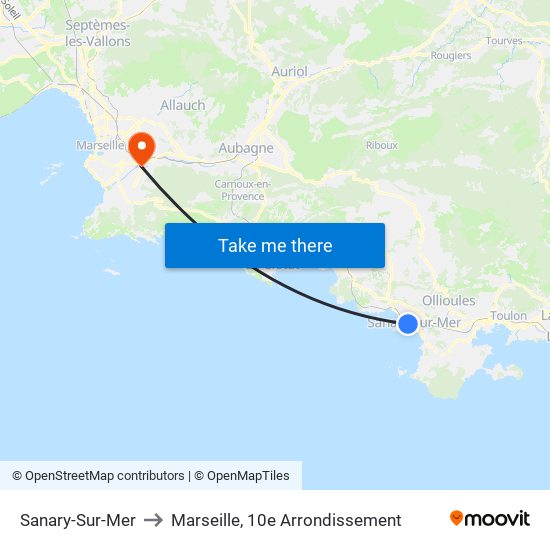 Sanary-Sur-Mer to Marseille, 10e Arrondissement map