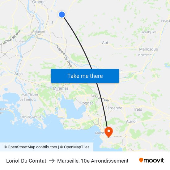 Loriol-Du-Comtat to Marseille, 10e Arrondissement map