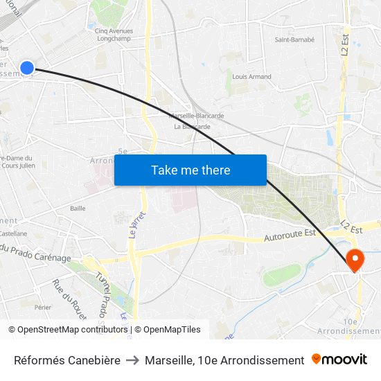 Réformés Canebière to Marseille, 10e Arrondissement map