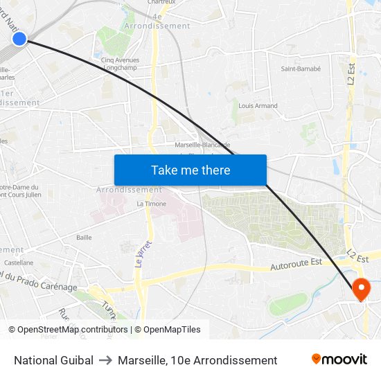 National Guibal to Marseille, 10e Arrondissement map
