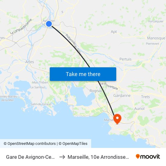 Gare De Avignon-Centre to Marseille, 10e Arrondissement map