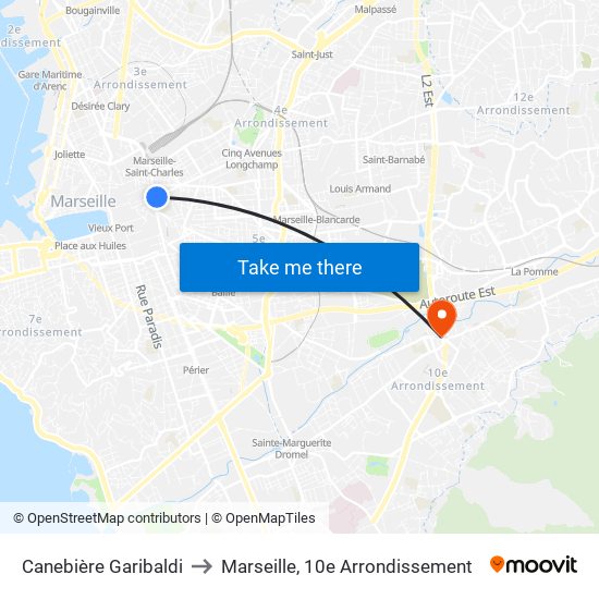 Canebière Garibaldi to Marseille, 10e Arrondissement map