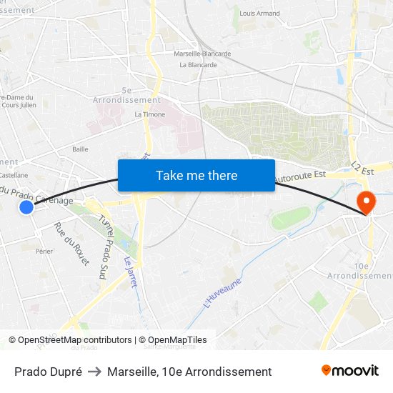 Prado Dupré to Marseille, 10e Arrondissement map