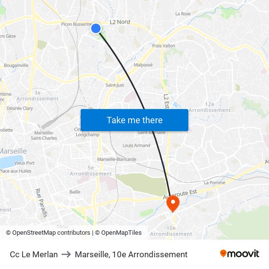 Cc Le Merlan to Marseille, 10e Arrondissement map