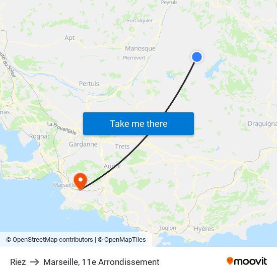 Riez to Marseille, 11e Arrondissement map