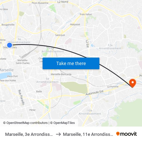 Marseille, 3e Arrondissement to Marseille, 11e Arrondissement map