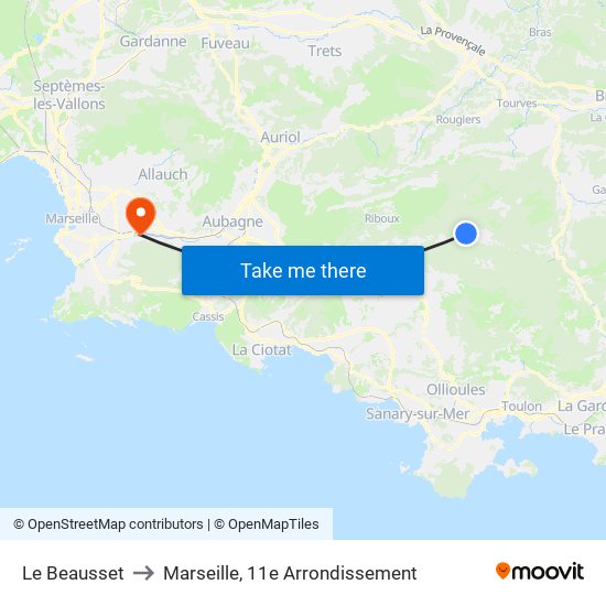 Le Beausset to Marseille, 11e Arrondissement map