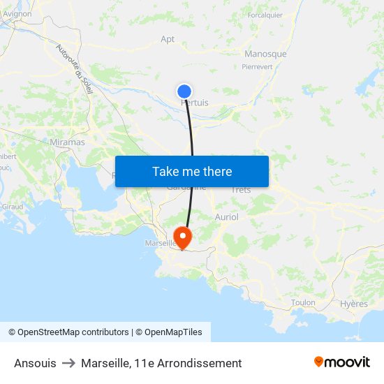 Ansouis to Marseille, 11e Arrondissement map