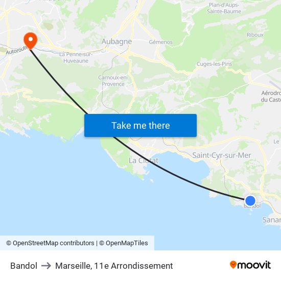 Bandol to Marseille, 11e Arrondissement map