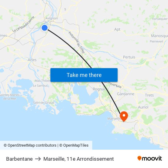 Barbentane to Marseille, 11e Arrondissement map