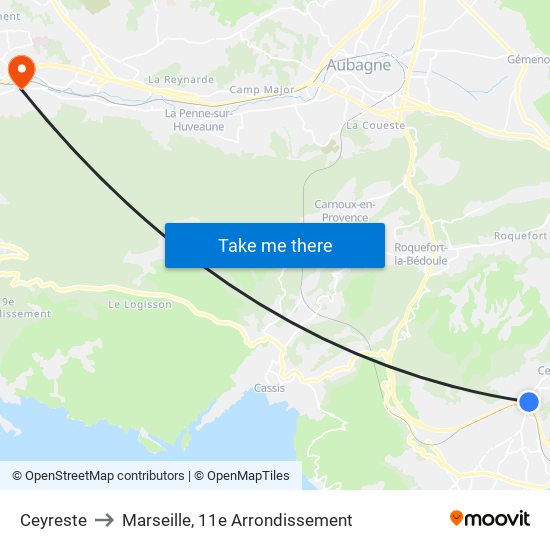 Ceyreste to Marseille, 11e Arrondissement map