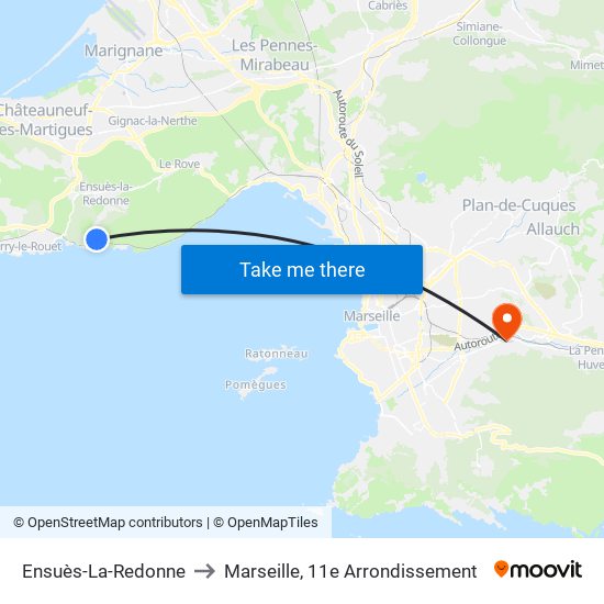 Ensuès-La-Redonne to Marseille, 11e Arrondissement map