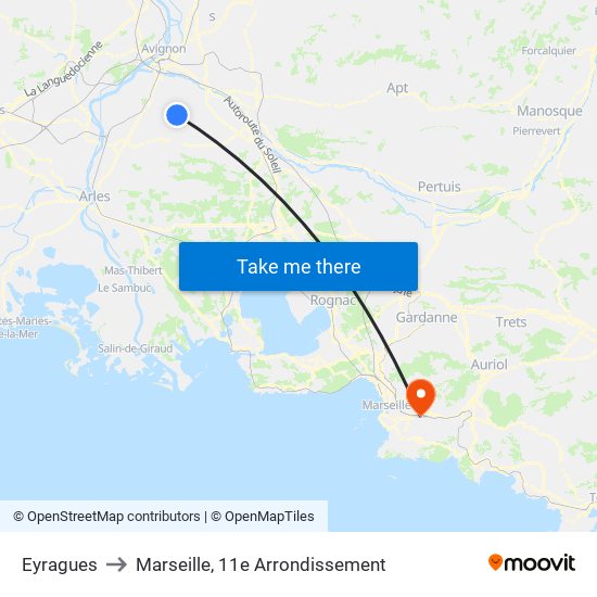 Eyragues to Marseille, 11e Arrondissement map