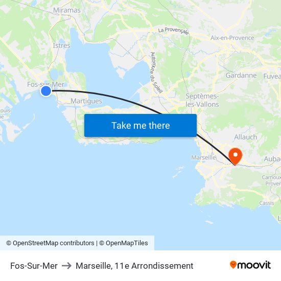 Fos-Sur-Mer to Marseille, 11e Arrondissement map