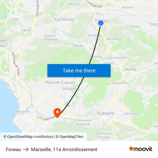 Fuveau to Marseille, 11e Arrondissement map