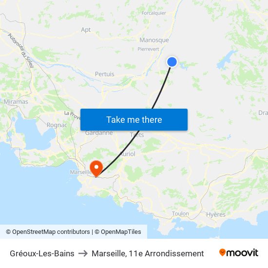 Gréoux-Les-Bains to Marseille, 11e Arrondissement map