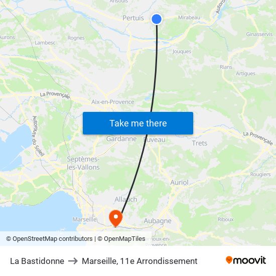 La Bastidonne to Marseille, 11e Arrondissement map