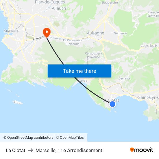 La Ciotat to Marseille, 11e Arrondissement map