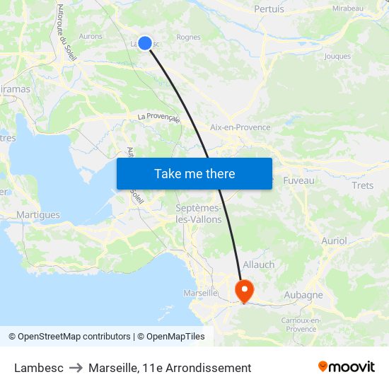 Lambesc to Marseille, 11e Arrondissement map