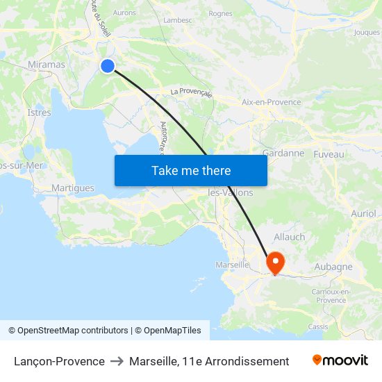 Lançon-Provence to Marseille, 11e Arrondissement map