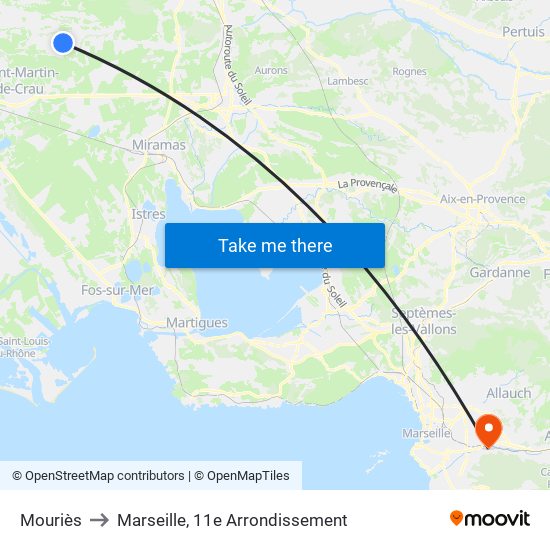 Mouriès to Marseille, 11e Arrondissement map