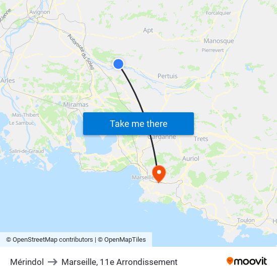 Mérindol to Marseille, 11e Arrondissement map