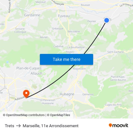 Trets to Marseille, 11e Arrondissement map