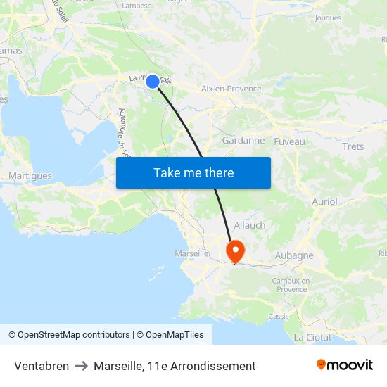 Ventabren to Marseille, 11e Arrondissement map