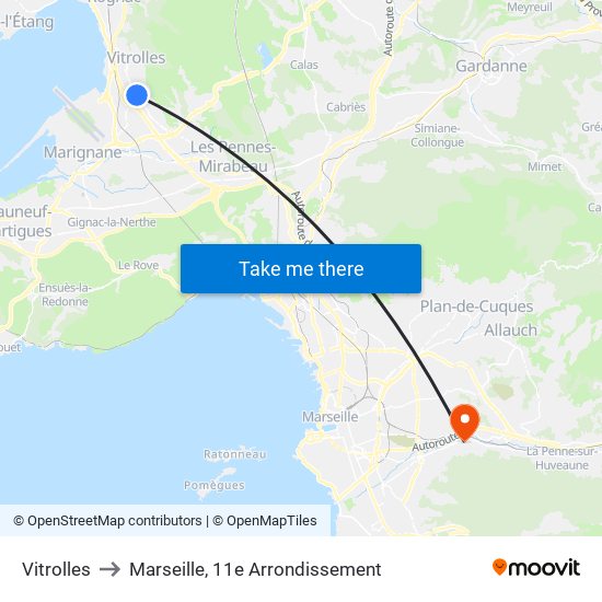 Vitrolles to Marseille, 11e Arrondissement map