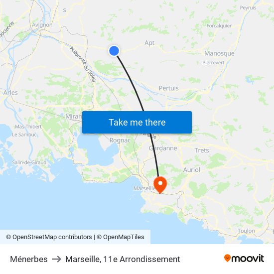 Ménerbes to Marseille, 11e Arrondissement map