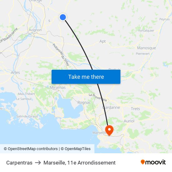 Carpentras to Marseille, 11e Arrondissement map