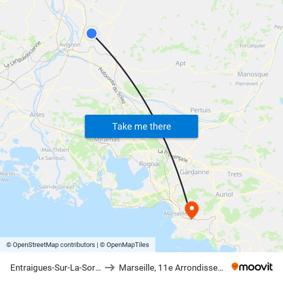 Entraigues-Sur-La-Sorgue to Marseille, 11e Arrondissement map