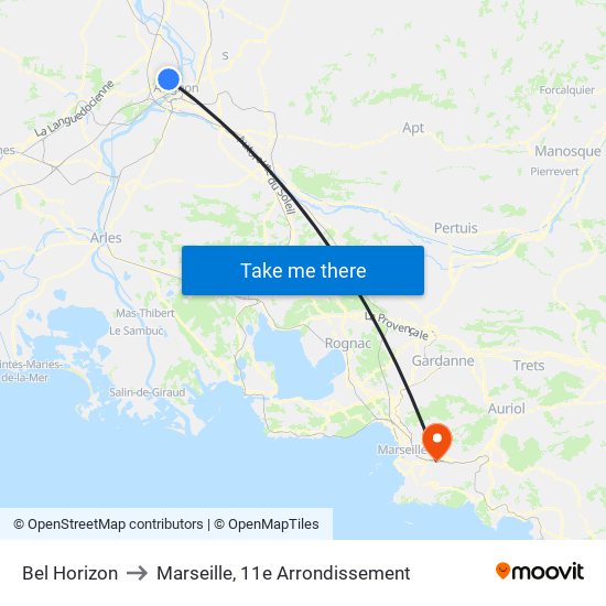 Bel Horizon to Marseille, 11e Arrondissement map