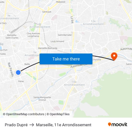 Prado Dupré to Marseille, 11e Arrondissement map