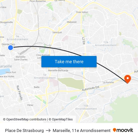 Place De Strasbourg to Marseille, 11e Arrondissement map