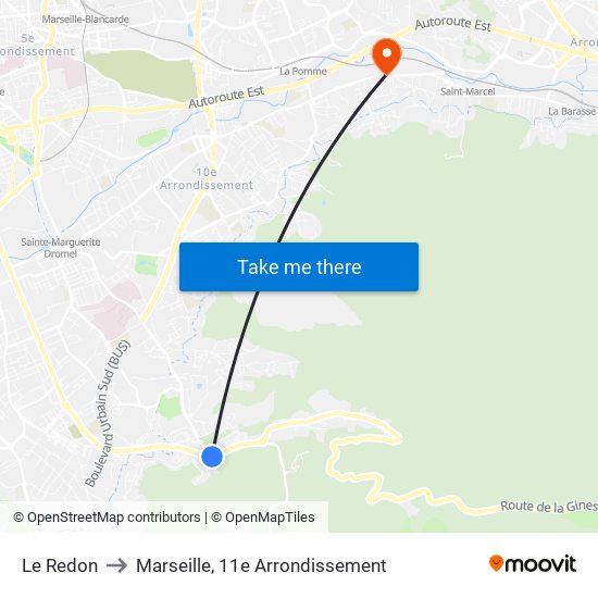 Le Redon to Marseille, 11e Arrondissement map