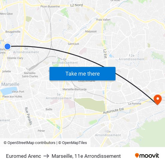 Euromed Arenc to Marseille, 11e Arrondissement map