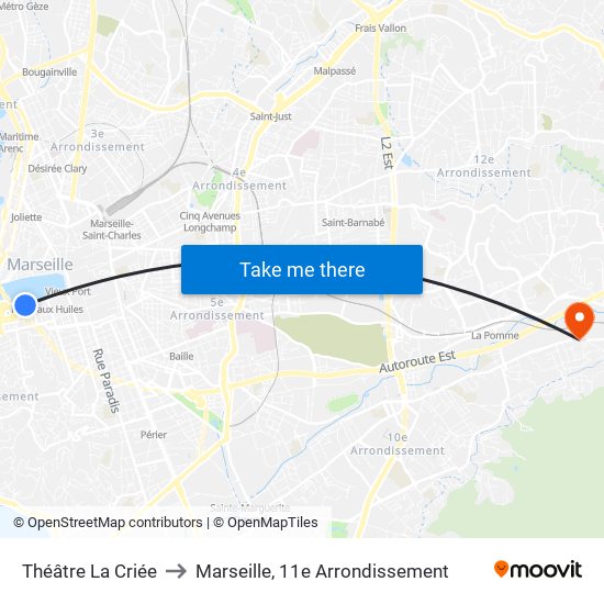 Théâtre La Criée to Marseille, 11e Arrondissement map