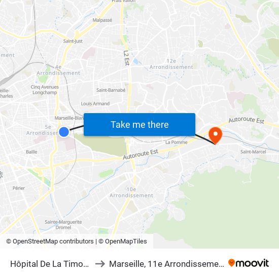 Hôpital De La Timone to Marseille, 11e Arrondissement map