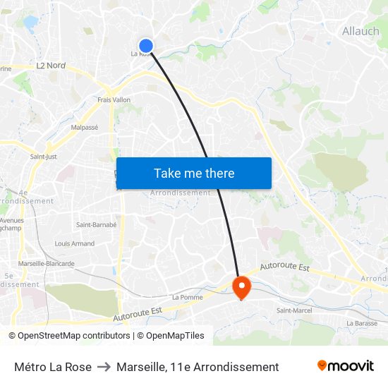 Métro La Rose to Marseille, 11e Arrondissement map