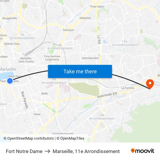 Fort Notre Dame to Marseille, 11e Arrondissement map