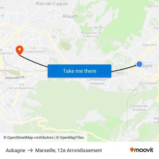 Aubagne to Marseille, 12e Arrondissement map