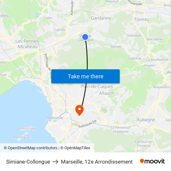 Simiane-Collongue to Marseille, 12e Arrondissement map