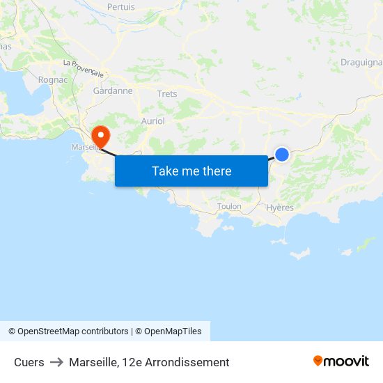 Cuers to Marseille, 12e Arrondissement map