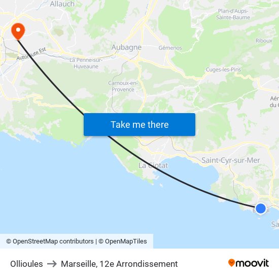 Ollioules to Marseille, 12e Arrondissement map