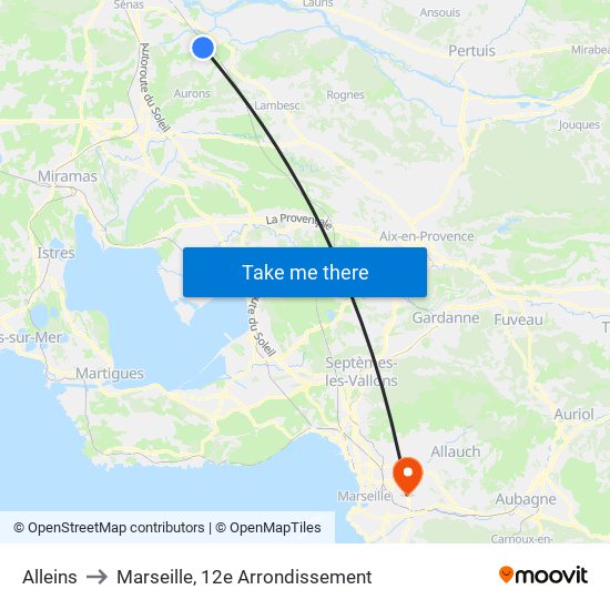Alleins to Marseille, 12e Arrondissement map