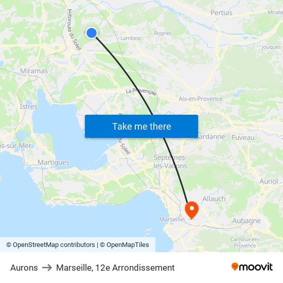 Aurons to Marseille, 12e Arrondissement map